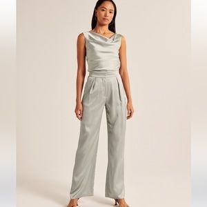 NWT Abercrombie satin tailored wide leg pant in sage